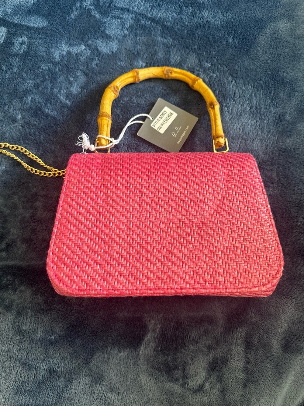 New Haute Hippie Straw Flowers Bamboo Handle Purse Shoulder Crossbody Chain NWT - Picture 5 of 16